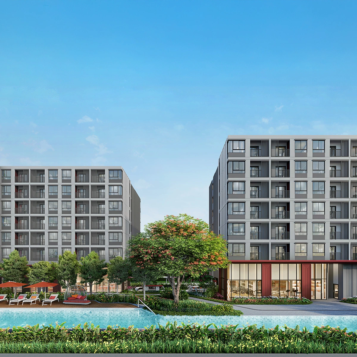 คอนโด ดีคอนโด วิวิด รังสิต เลขที่ 020401 ทิศใต้ ห้องแต่งครบ วิวสวน