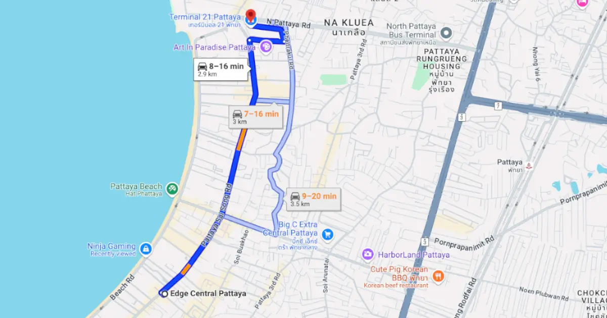 คอนโดพัทยา โครงการ EDGE Central Pattaya ห่างจาก Terminal 21 เพียง 2.9 กม.