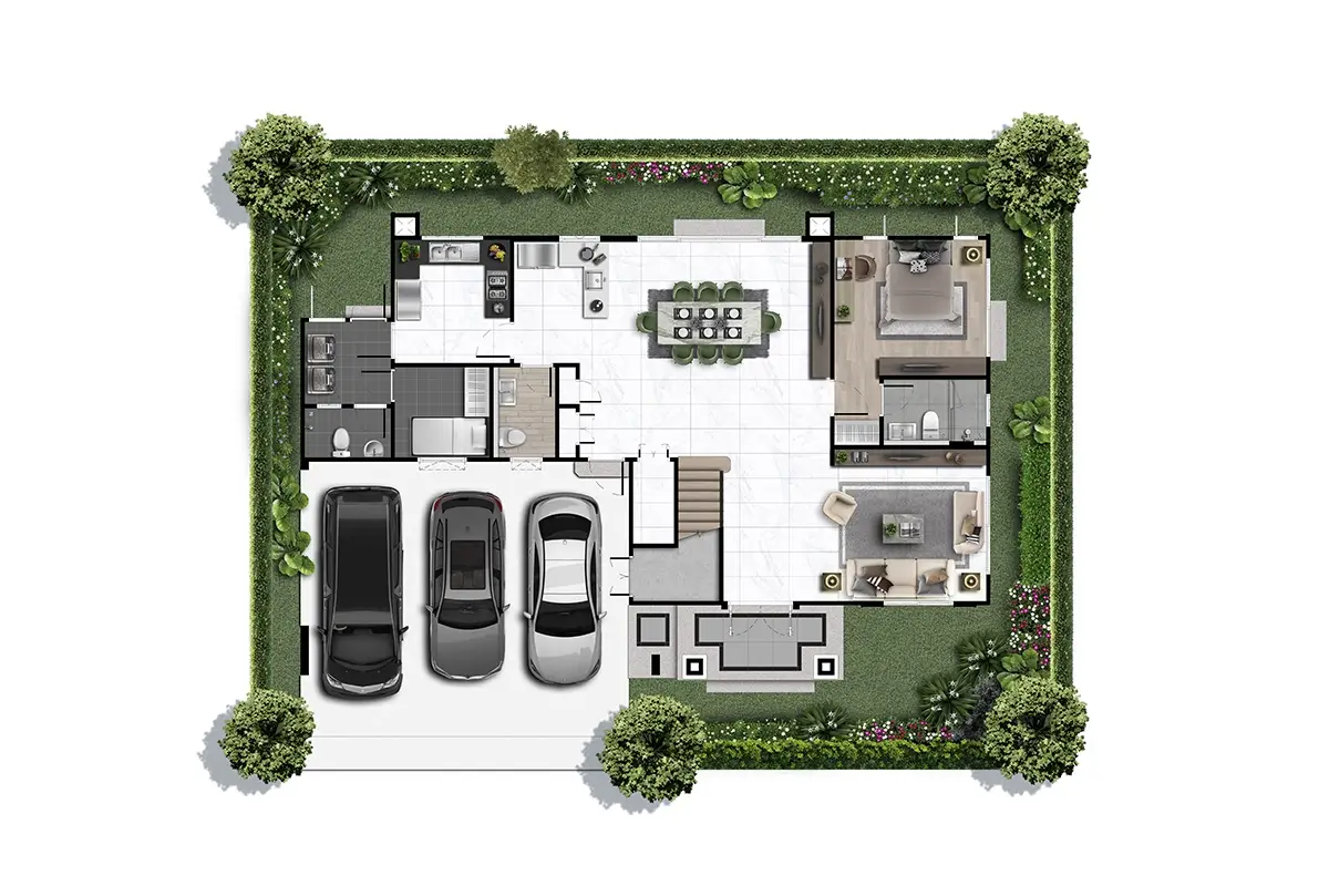 แปลนแบบบ้านเดี่ยว 2 ชั้น Austen โครงการเศรษฐสิริ บางนา กม.10 ชั้น 1