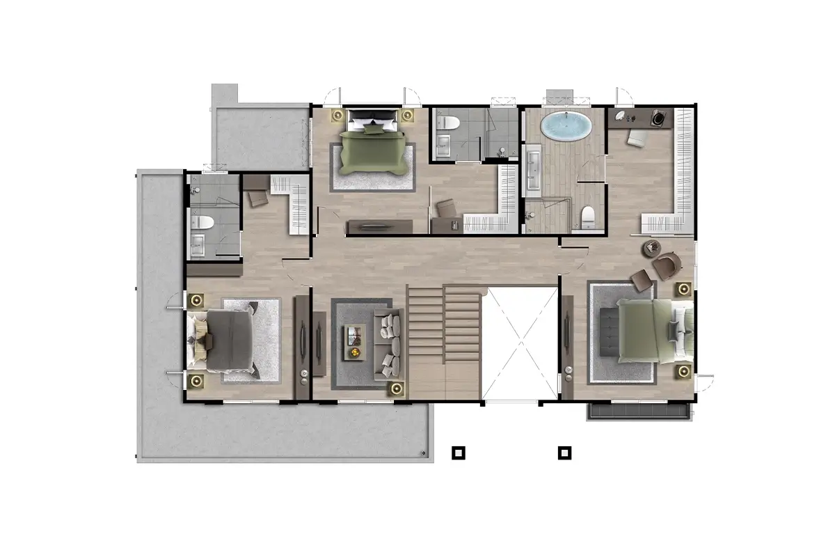 แปลนแบบบ้านเดี่ยว 2 ชั้น Austen โครงการเศรษฐสิริ บางนา กม.10 ชั้น 2